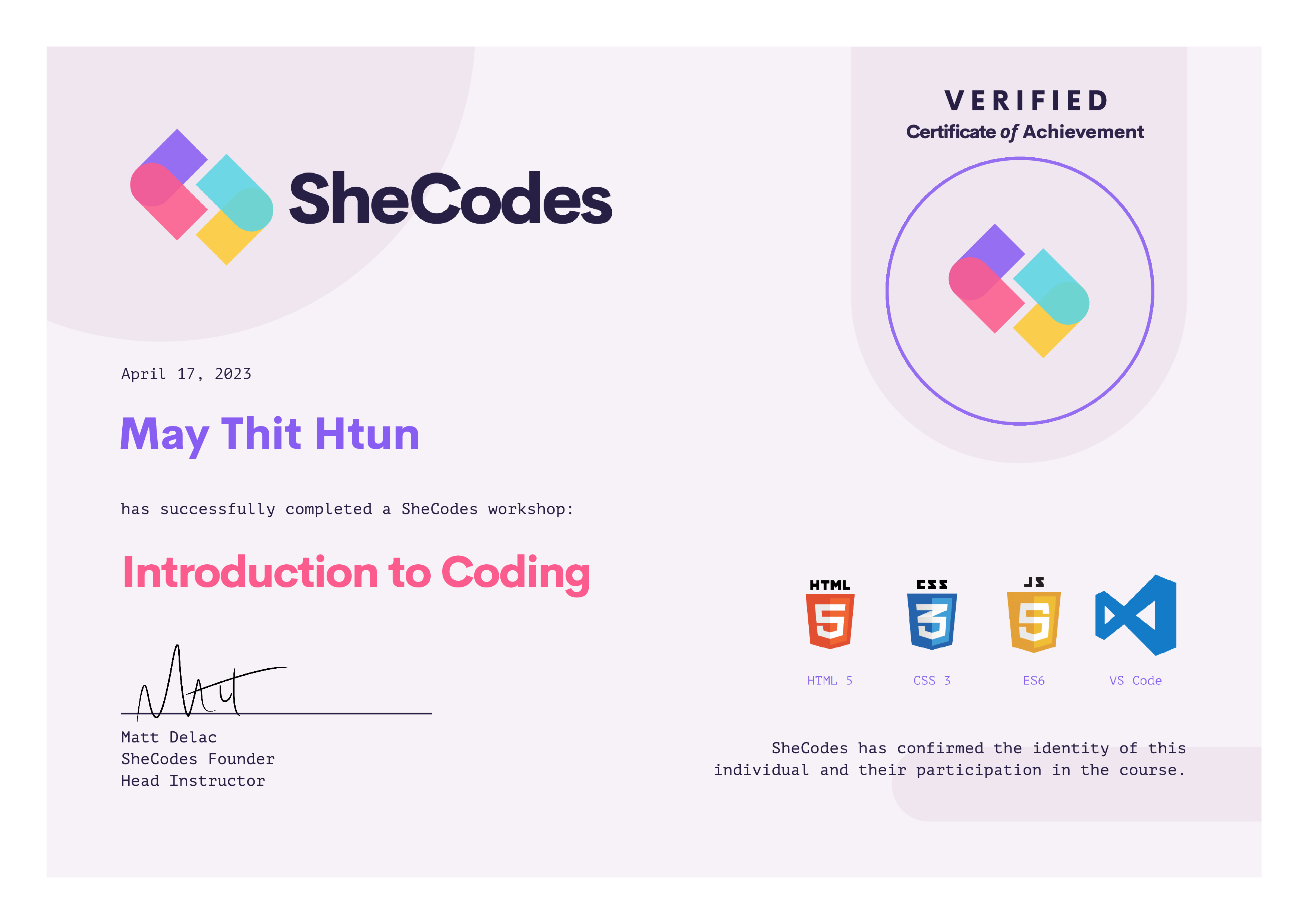 SheCodesCertificate